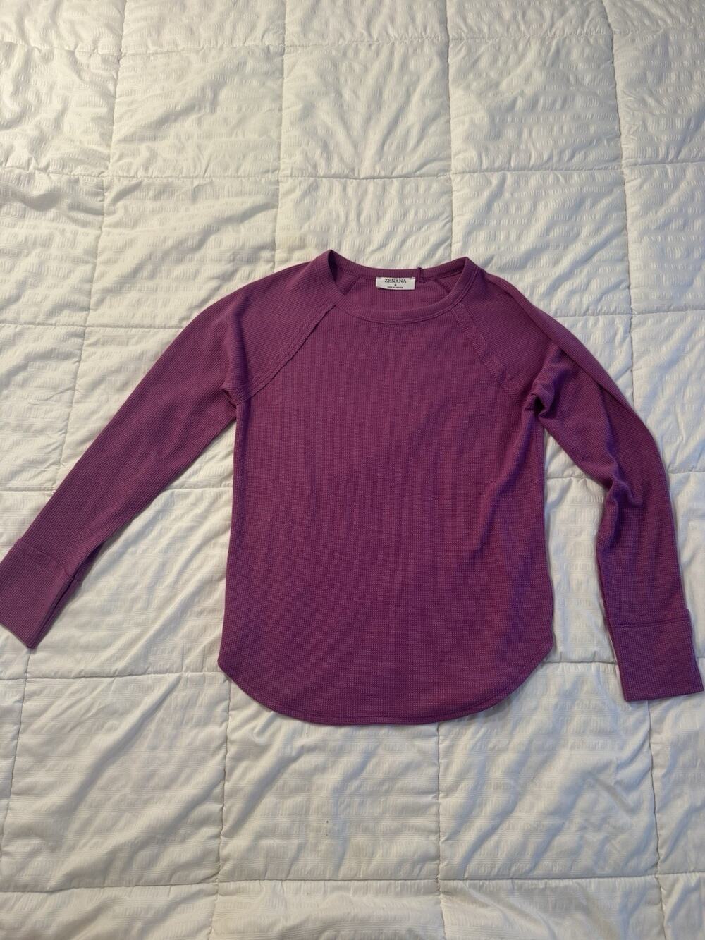 Zenana Waffle Knit Top Raglan Sleeves Purple Women's Small Basic Cozy Comfy